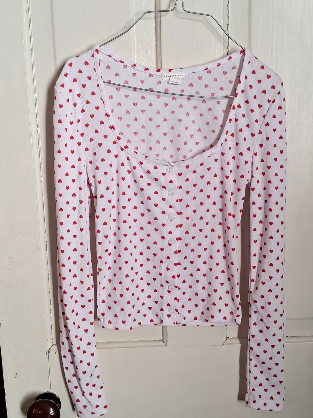 Aeropostale White Pajama Set with Red Heart Print